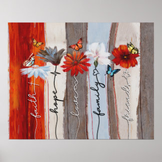 Poster Papillon - Foi, Espoir, Amour, Famille, Ami