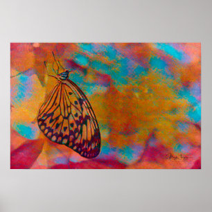 Poster Papillon Hippie Bleu Bohème Orange
