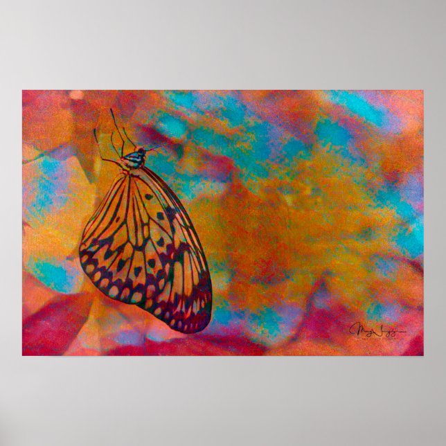 Poster Papillon Hippie Bleu Bohème Orange (Devant)