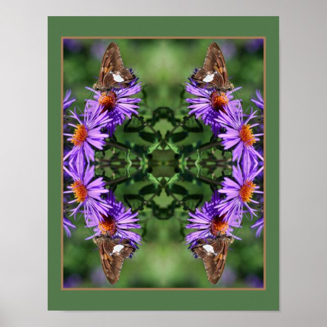 Poster Papillon Lady Peint Sur Aster Flower Abstrait (Devant)