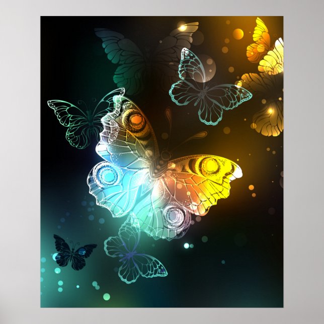 Poster Papillon lumineux et papillons de nuit (Devant)