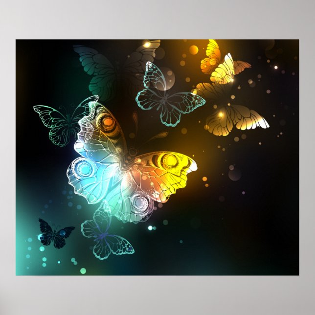 Poster Papillon lumineux et papillons de nuit (Devant)