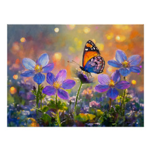 Poster Papillon minuscule sur les Fleurs sauvages au leve
