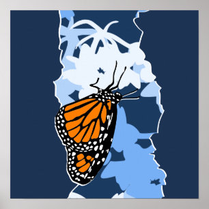 Poster Papillon monarque d'insectes stylisé orange et ble
