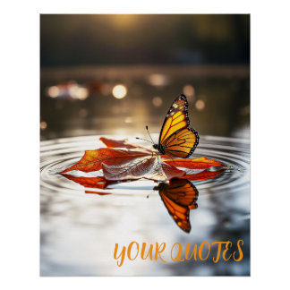 Poster Papillon monarque sur feuille d'automne