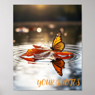Poster Papillon monarque sur feuille d'automne