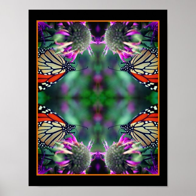 Poster Papillon Monarque Sur Fleur Fermer Abstrait (Devant)