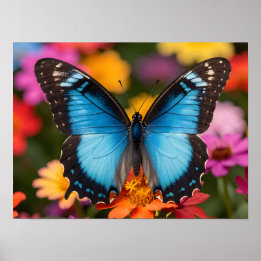Poster Papillon Morpho Bleu Art Floral Botanique Photo