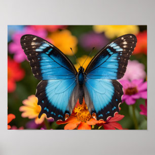 Poster Papillon Morpho Bleu Art Floral Botanique Photo