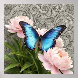 Poster Papillon Morpho Bleu Art Floral Botanique Poste