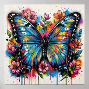 Poster Papillon Morpho Bleu Street Art Graffiti Grunge