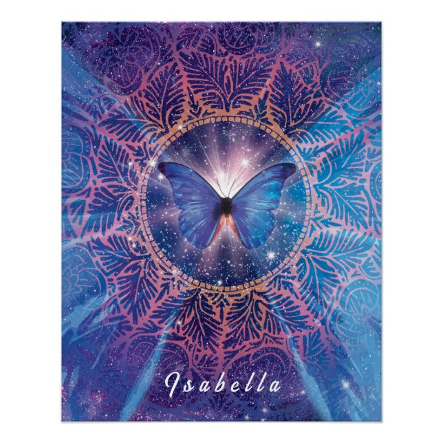 Poster Papillon morpho / Galaxie Mandala (Devant)