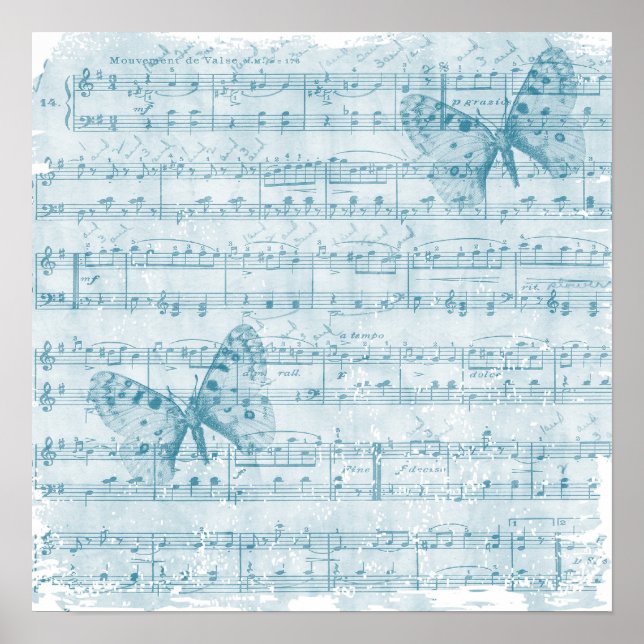 Poster Papillon Musical Romance Bleu (Devant)