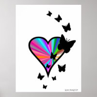 Papillon noir sur Rainbow Heart