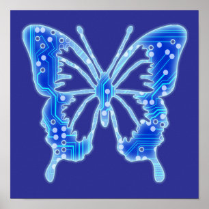Poster Papillon numérique bleu, personnaliser arrière - p