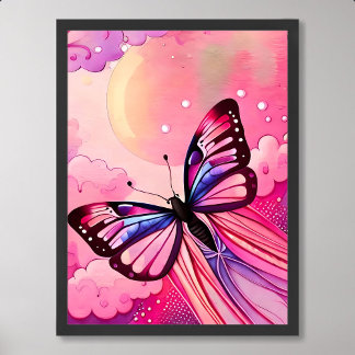 Poster papillon peindre voler à nuages rose après-midi so