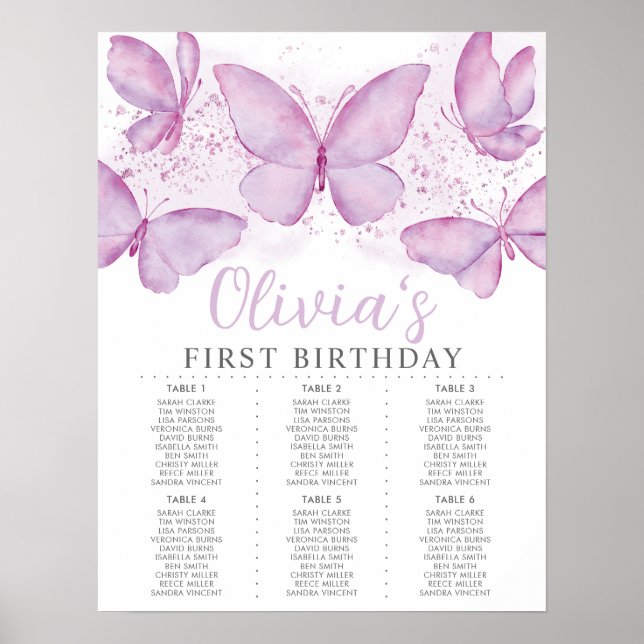Poster Papillon pourpre 1er Anniversaire Carte de siège (Devant)