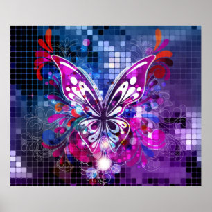 Poster Papillon pourpre sur l'affiche 2 d'arrière - plan