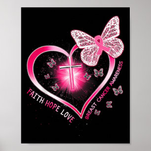 Poster Papillon rose Croix Foi Espoir Amour Cancer du sei
