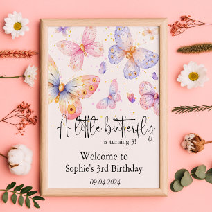 Poster Papillon rose pourpre Fille Tous les âges Annivers