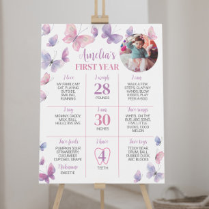 Poster Papillon rose pourpre Premier anniversaire Jalon