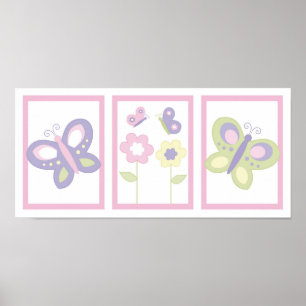Poster Papillon rose violet Fleur Pépinière Mur Art