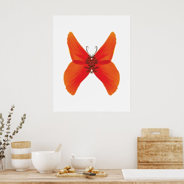 Poster Papillon rouge orange avec votre nom (Cuisine)