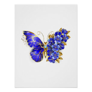 Poster Papillon saphir à fleurs
