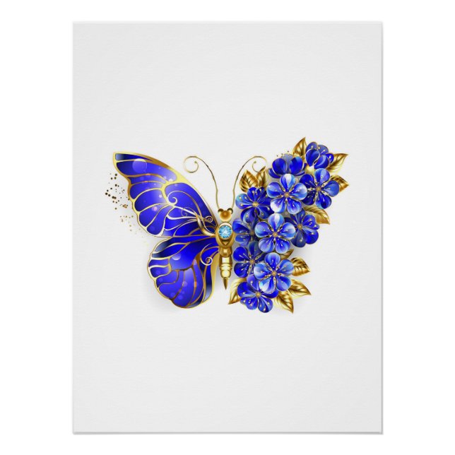 Poster Papillon saphir à fleurs (Devant)