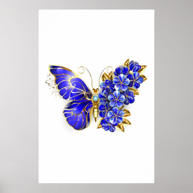 Poster Papillon saphir à fleurs (Devant)