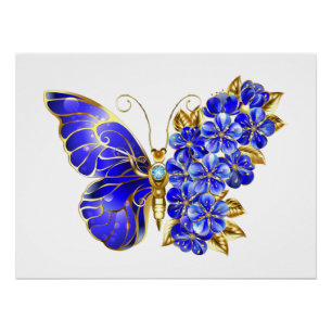 Poster Papillon saphir à fleurs