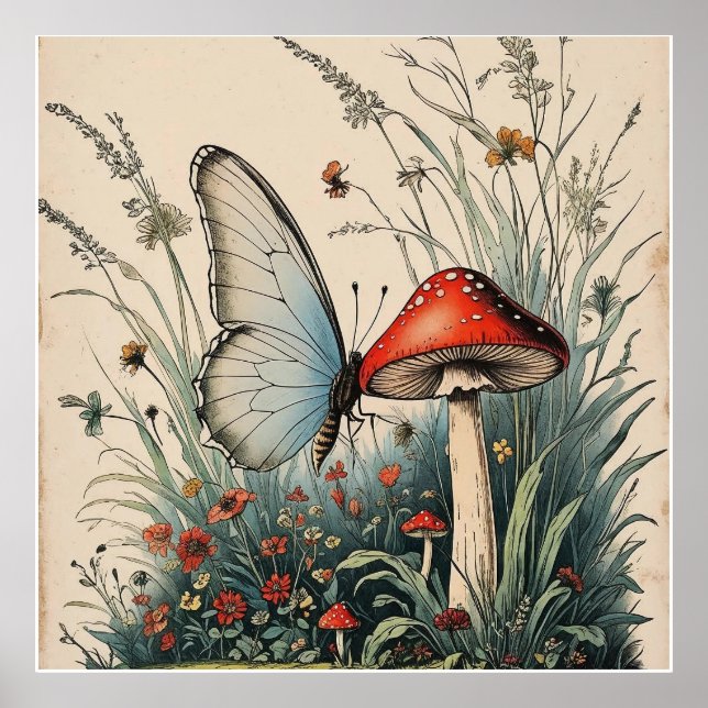 Poster Papillon sous la Fleur (Devant)
