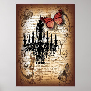 Poster papillon steampunk paris chandelier vintage