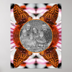 Poster Papillon sur cadre de fleurs Créez votre propre ph