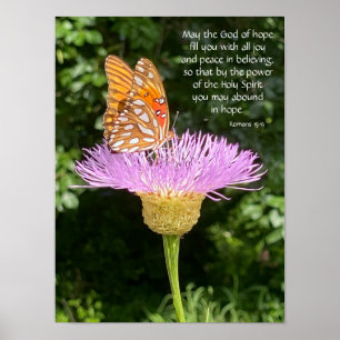 Poster Papillon sur Fleur avec vers sur l'espérance et la