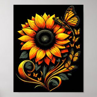 Poster Papillon Tournesol Floral Nature Art 