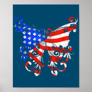 Poster Papillon USA Drapeau mignon 4 juillet Drôle Drôle