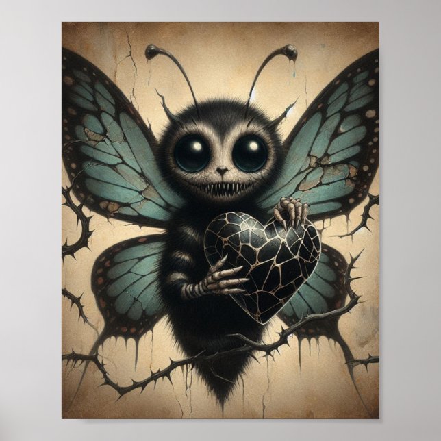 Poster Papillon Vampire mignon mais Déplaisant avec Coeur (Devant)