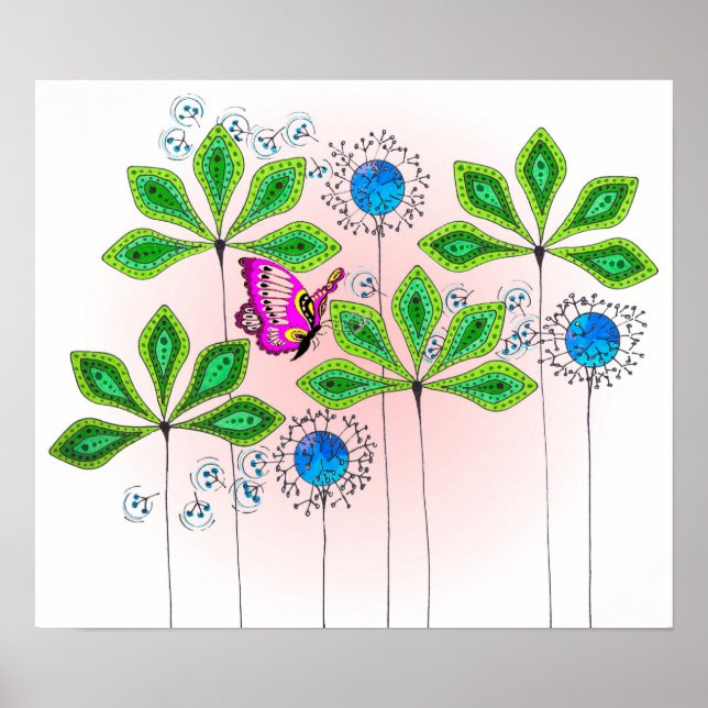 Poster Papillon vert feuilles (Devant)