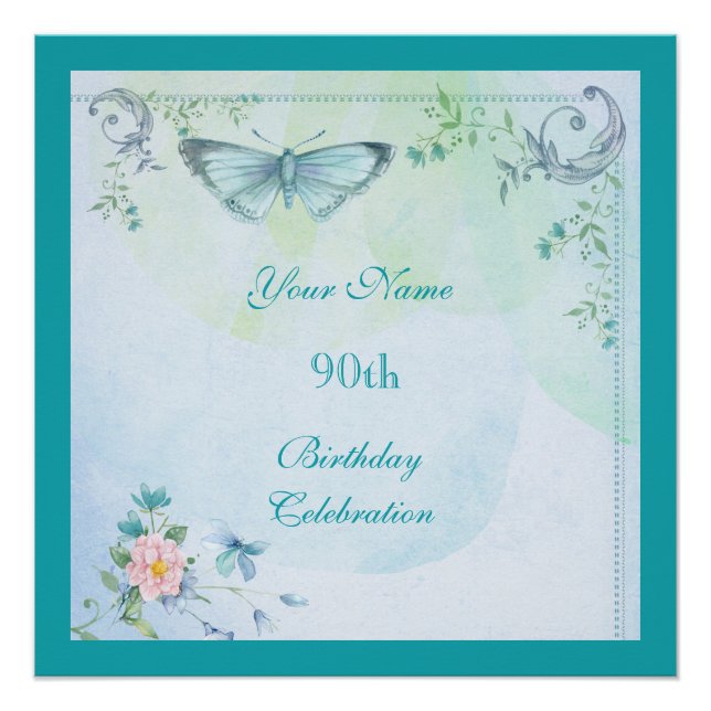 Poster Papillon vintage, Fleurs et Fleurs 90e anniversair (Devant)