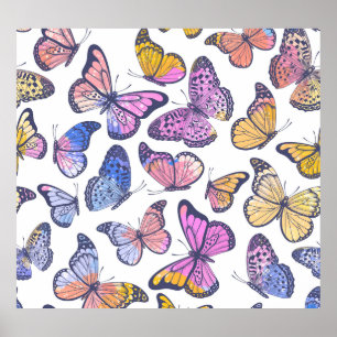 Poster Papillons Aquarelle : Pastel Vintage Motif.