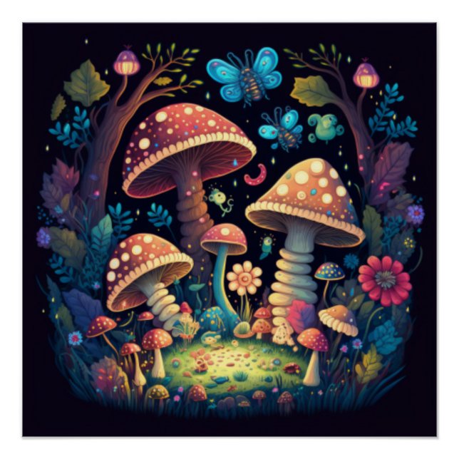 Poster Papillons aux champignons magiques (Devant)