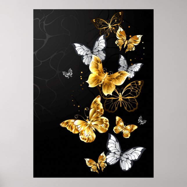 Poster Papillons blancs et dorés (Devant)