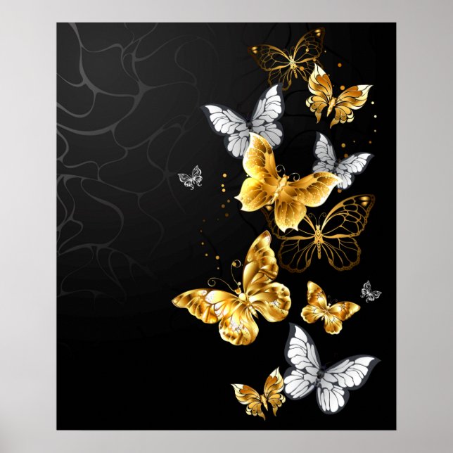Poster Papillons blancs et dorés (Devant)