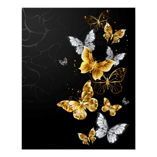 Poster Papillons blancs et dorés (Devant)