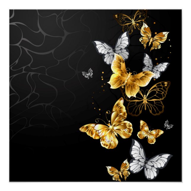 Poster Papillons blancs et dorés (Devant)