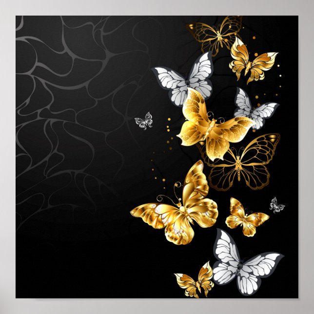 Poster Papillons blancs et dorés (Devant)