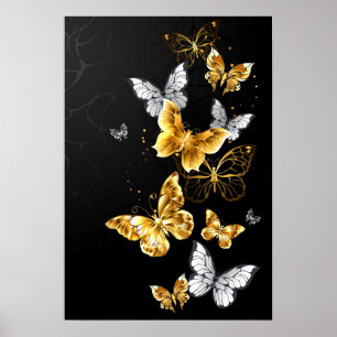 Poster Papillons blancs et dorés
