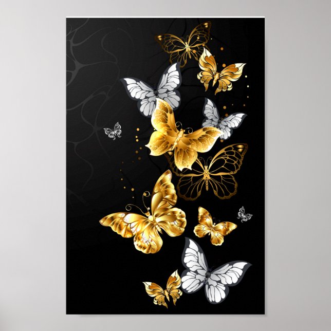 Poster Papillons blancs et dorés (Devant)