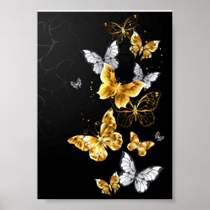 Poster Papillons blancs et dorés